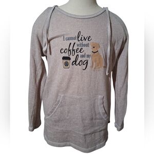 "I Cannot Live Without Coffee and My Dog” Tunic Hoodie Long Sleeve - Beige Small